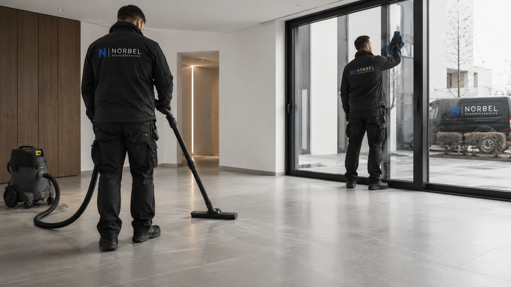 Mitarbeiter von Norbel bei der professionellen Bauendreinigung