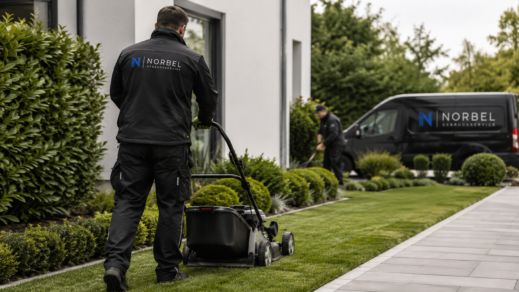 Mitarbeiter von Norbel bei der professionellen Garten- und Grünflächenpflege